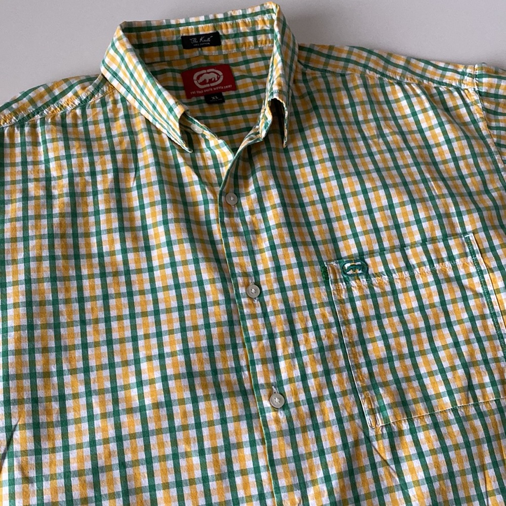 Ecko casual short sleeve button up, green & yellow, size XL
